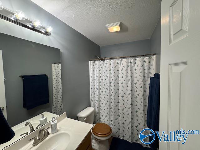 117 Simmons Cir, Fayetteville, TN 37334 - full bathroom featuring vanity, toilet, a textured ceiling, and a shower with shower curtain