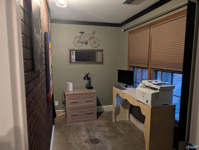 office featuring carpet and a textured ceiling