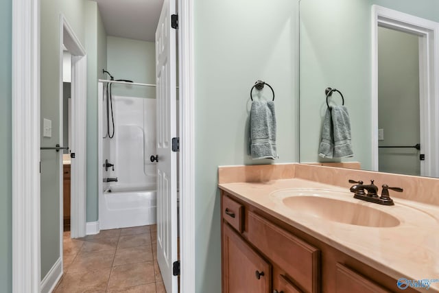 full bathroom with vanity, tile patterned floors, and bathing tub / shower combination