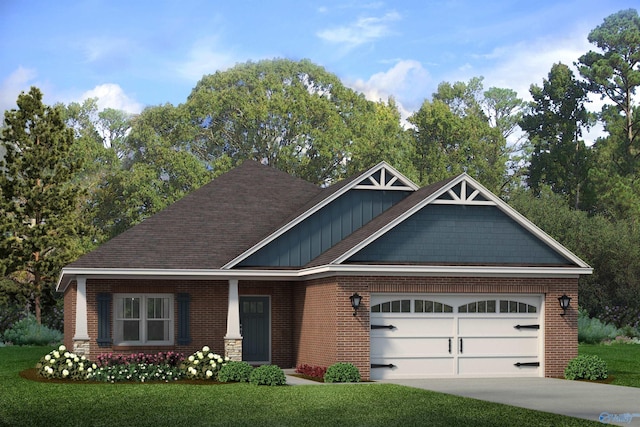 19942 Pebble Brook Ln, Athens, AL 35611 - craftsman house with a shingled roof, concrete driveway, an attached garage, brick siding, and a front yard