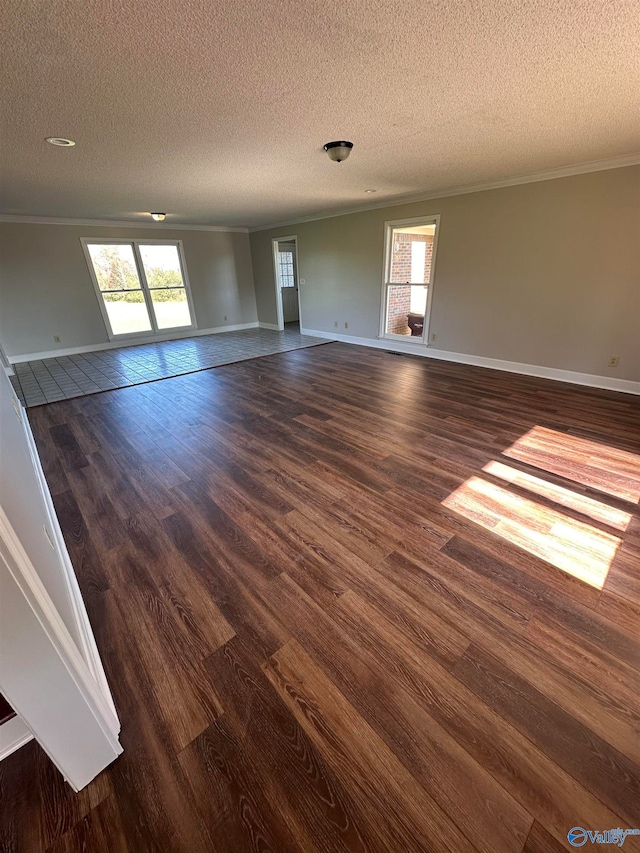 unfurnished room featuring dark hardwood / wood-style flooring, a healthy amount of sunlight, and a textured ceiling