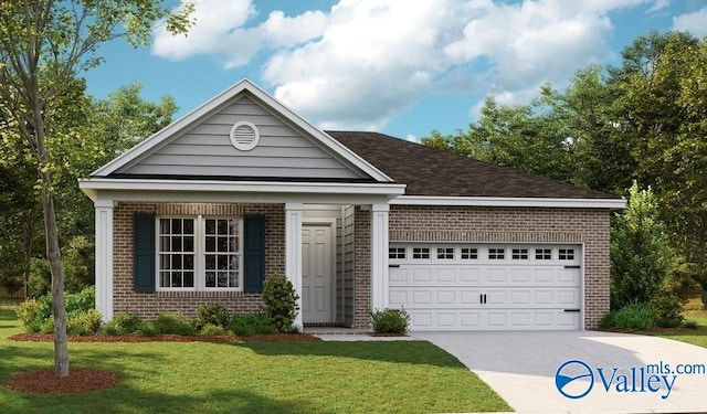 view of front of home featuring a front lawn and a garage