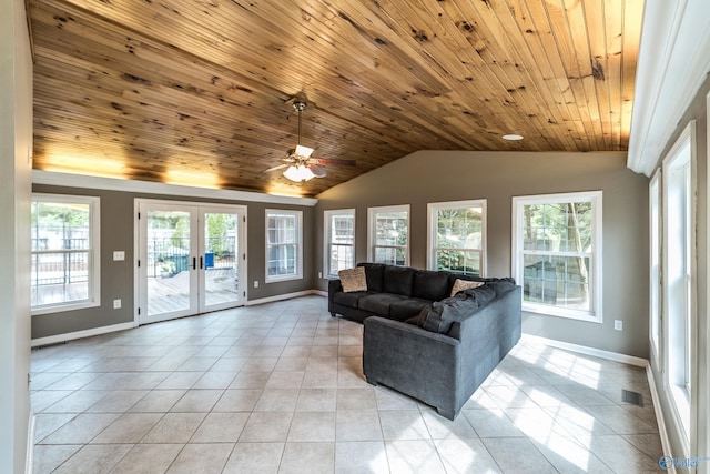 2600 Gawain Rd SE, Huntsville, AL 35803 - living area with light tile patterned floors, plenty of natural light, french doors, vaulted ceiling, and wood ceiling