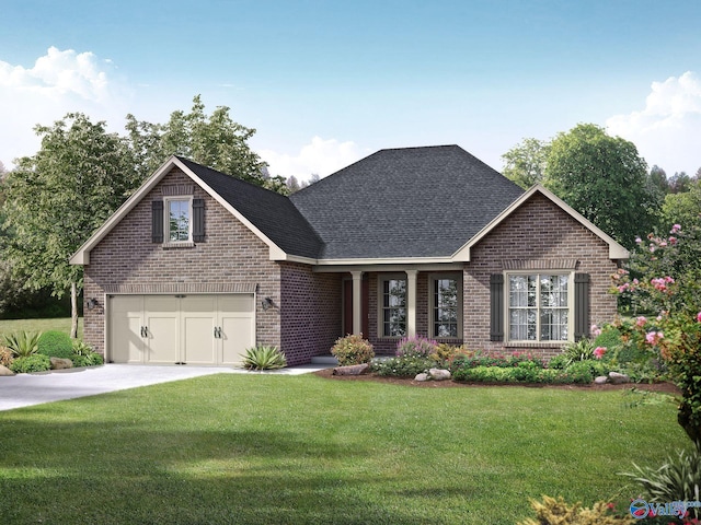 craftsman house featuring a front yard and a garage