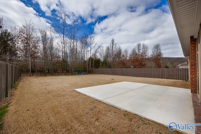 view of yard featuring a patio area and a fenced backyard