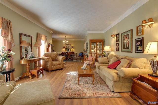 8601 County Road 214, Trinity, AL 35673 - living room with a chandelier, wood finished floors, and ornamental molding