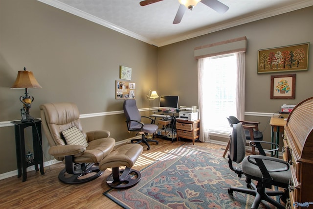 8601 County Road 214, Trinity, AL 35673 - office area with wood finished floors, baseboards, ceiling fan, and ornamental molding