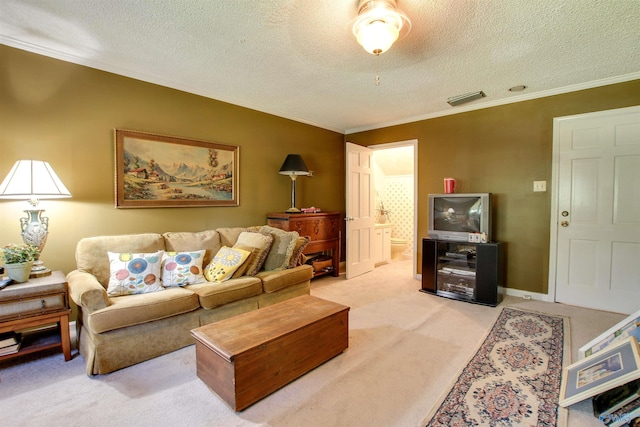 8601 County Road 214, Trinity, AL 35673 - living room with light colored carpet, crown molding, and a textured ceiling