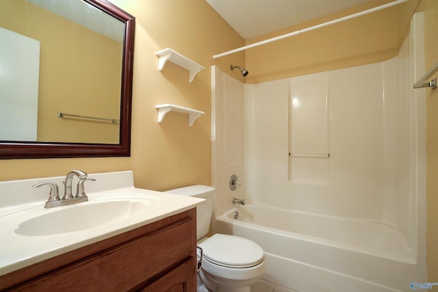 bathroom with toilet, vanity, and bathtub / shower combination