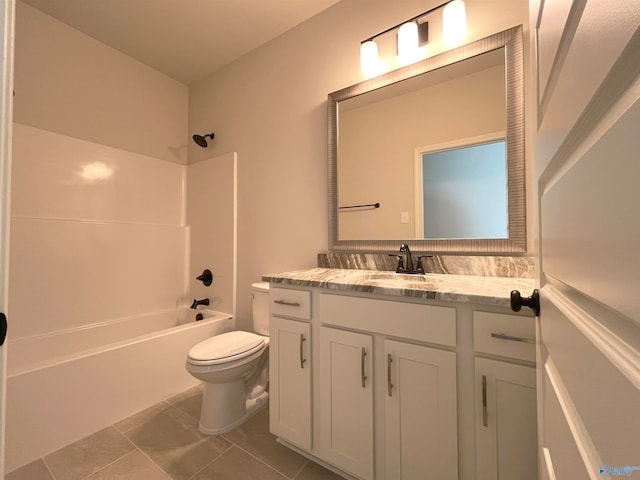 full bathroom with shower / tub combination, vanity, and toilet