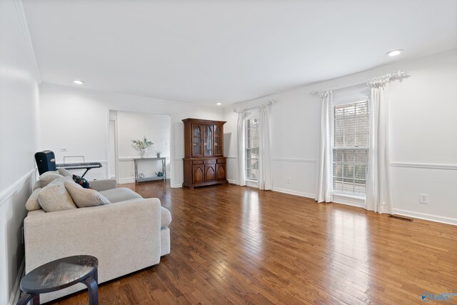 living room featuring dark hardwood / wood-style floors