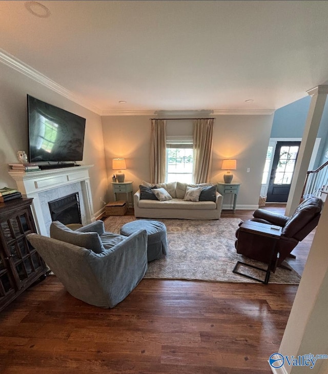 103 Covey Ln, Hazel Green, AL 35750 - living room with ornamental molding, a fireplace, and wood finished floors
