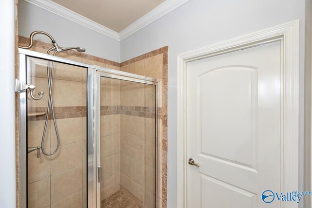 2906 Pasture View Ln, Owens Cross Roads, AL 35763 - bathroom with crown molding and a stall shower