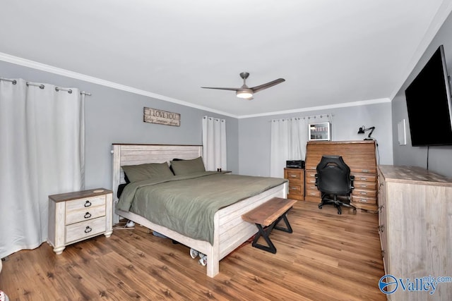 12956 Hickory Hills Rd, Athens, AL 35614 - bedroom with hardwood / wood-style floors, ceiling fan, and crown molding