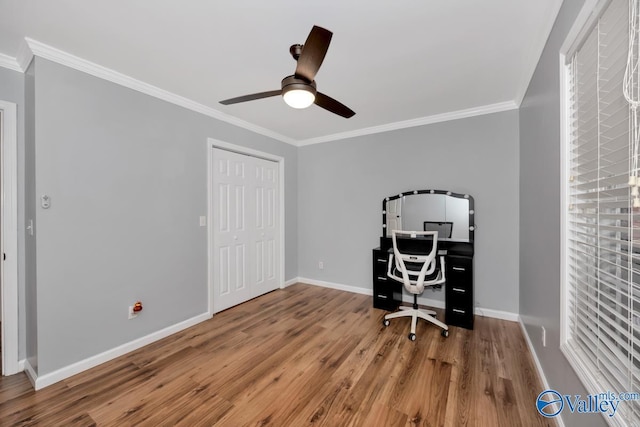 12956 Hickory Hills Rd, Athens, AL 35614 - unfurnished office featuring crown molding, ceiling fan, and wood-type flooring
