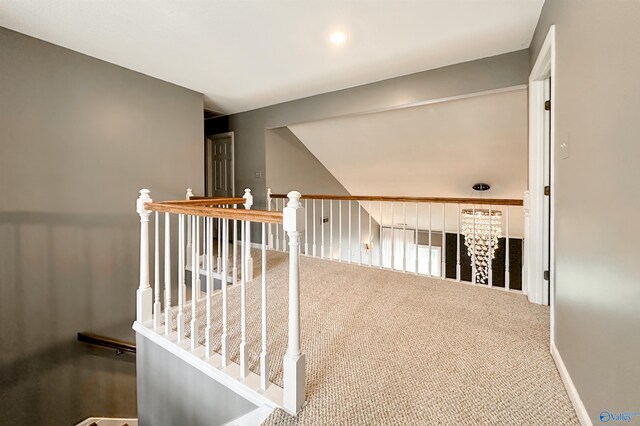 1509 Southampton Ct, Decatur, AL 35601 - hall featuring carpet flooring, an upstairs landing, and baseboards