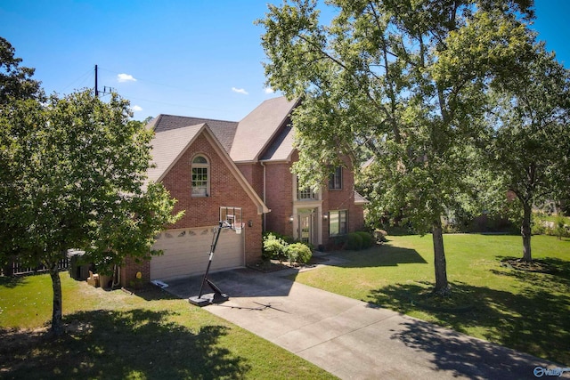 1509 Southampton Ct, Decatur, AL 35601 - view of front of house with concrete driveway, brick siding, an attached garage, and a front lawn
