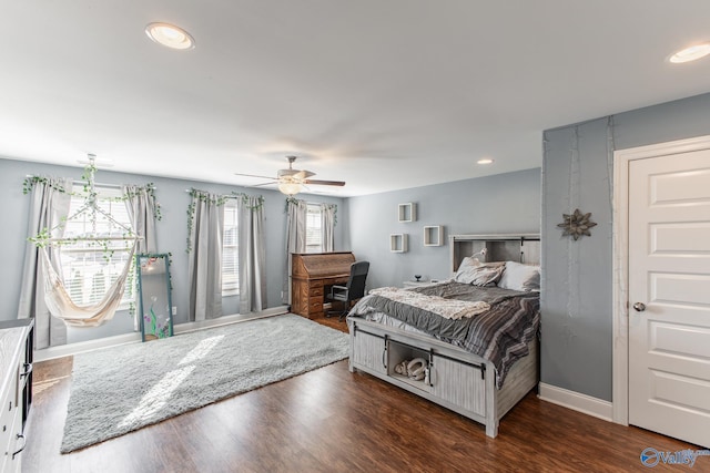 108 NW Rockhaven Dr, Madison, AL 35757 - bedroom with wood finished floors, recessed lighting, a ceiling fan, and baseboards