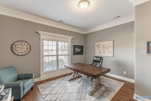 108 NW Rockhaven Dr, Madison, AL 35757 - office with baseboards, wood finished floors, and ornamental molding