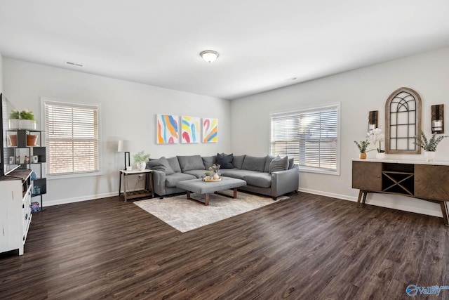 living room with dark wood-type flooring