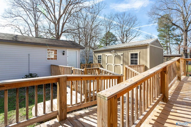 wooden deck with a storage unit