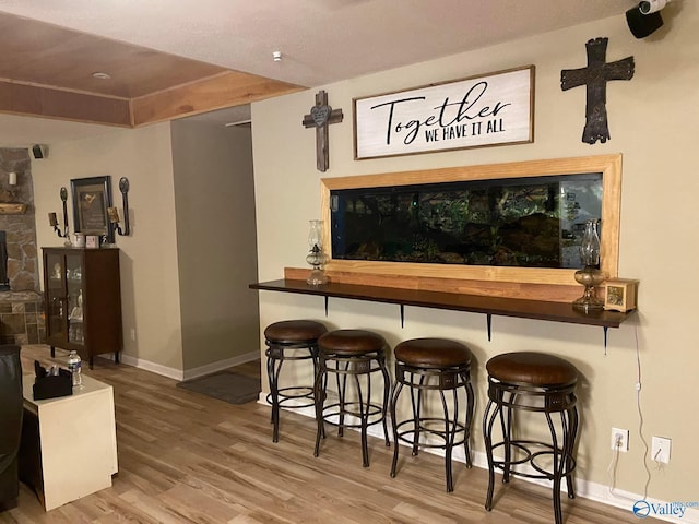 bar featuring a fireplace and wood-type flooring