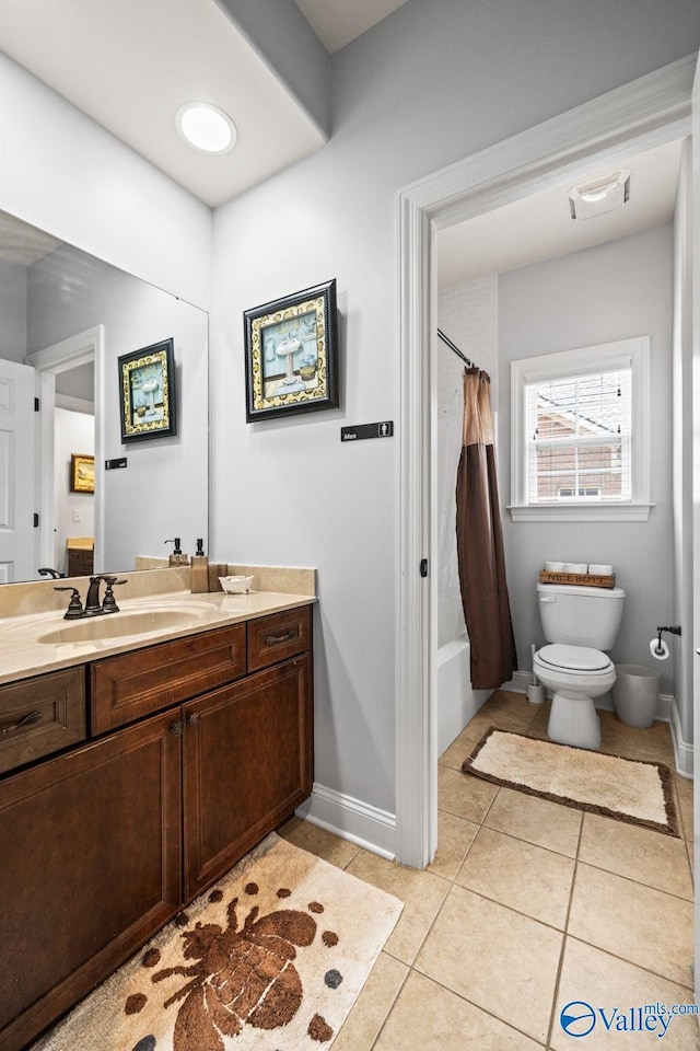 126 Mattie Ct, Madison, AL 35756 - full bathroom featuring vanity, shower / bath combo, and tile patterned flooring