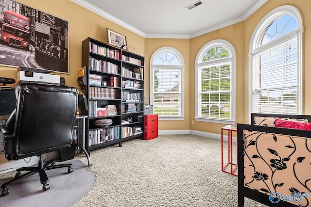 126 Mattie Ct, Madison, AL 35756 - carpeted office with ornamental molding and baseboards