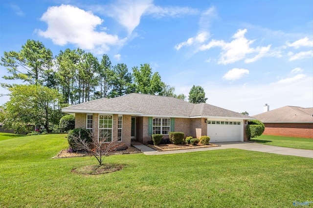 170 Jarrett Ln, Madison, AL 35758 - ranch-style home with brick siding, concrete driveway, a garage, a front yard, and roof with shingles