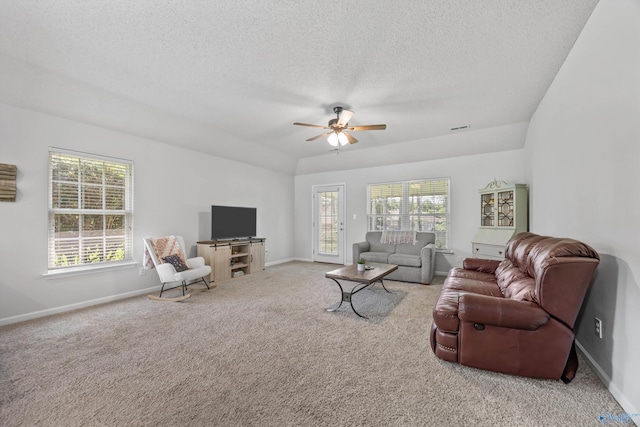170 Jarrett Ln, Madison, AL 35758 - carpeted living area with a ceiling fan and a textured ceiling