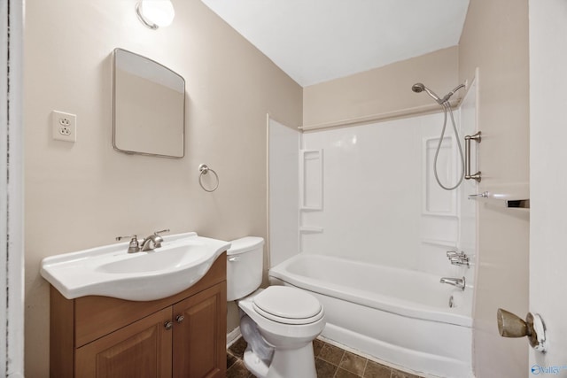 full bathroom featuring vanity, toilet, and bathing tub / shower combination