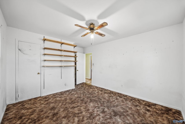 unfurnished bedroom with carpet flooring and ceiling fan