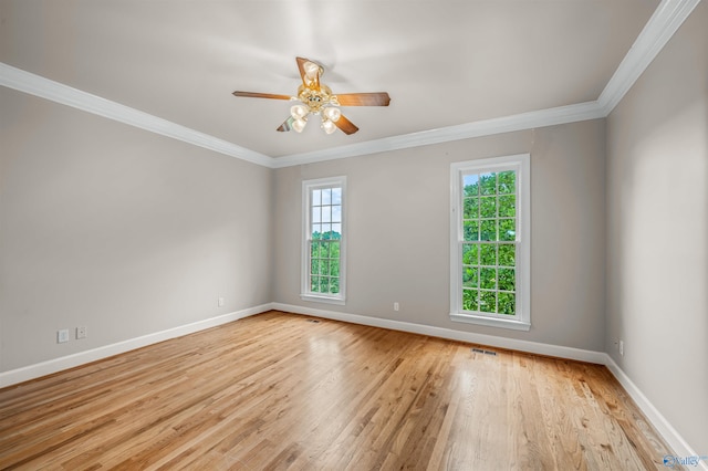 904 Driver Rd NW, Fort Payne, AL 35967 - empty room with baseboards, a ceiling fan, light wood-style flooring, and crown molding