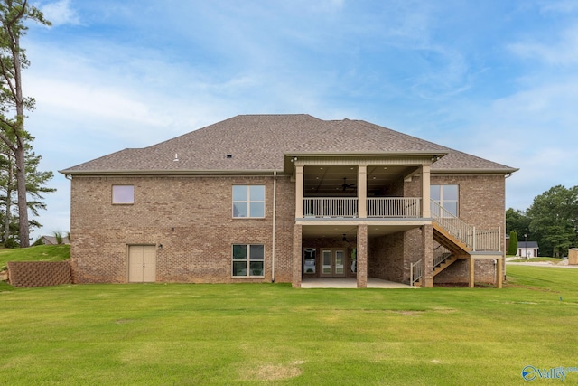 20020 Capitol Hill Dr, Tanner, AL 35671 - back of property featuring brick siding, a yard, a patio area, ceiling fan, and stairs