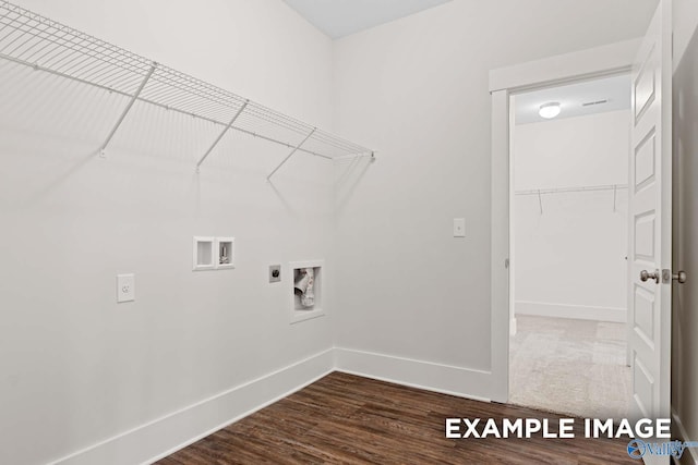 washroom featuring hardwood / wood-style flooring, hookup for an electric dryer, and washer hookup