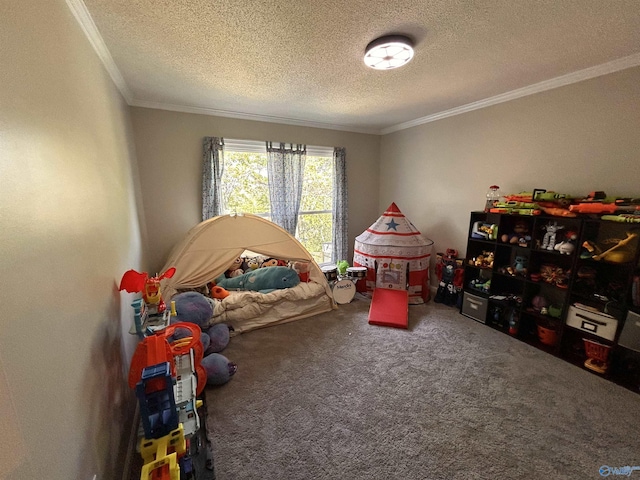 2103 Orba Dr, Huntsville, AL 35811 - playroom with carpet floors, a textured ceiling, and ornamental molding