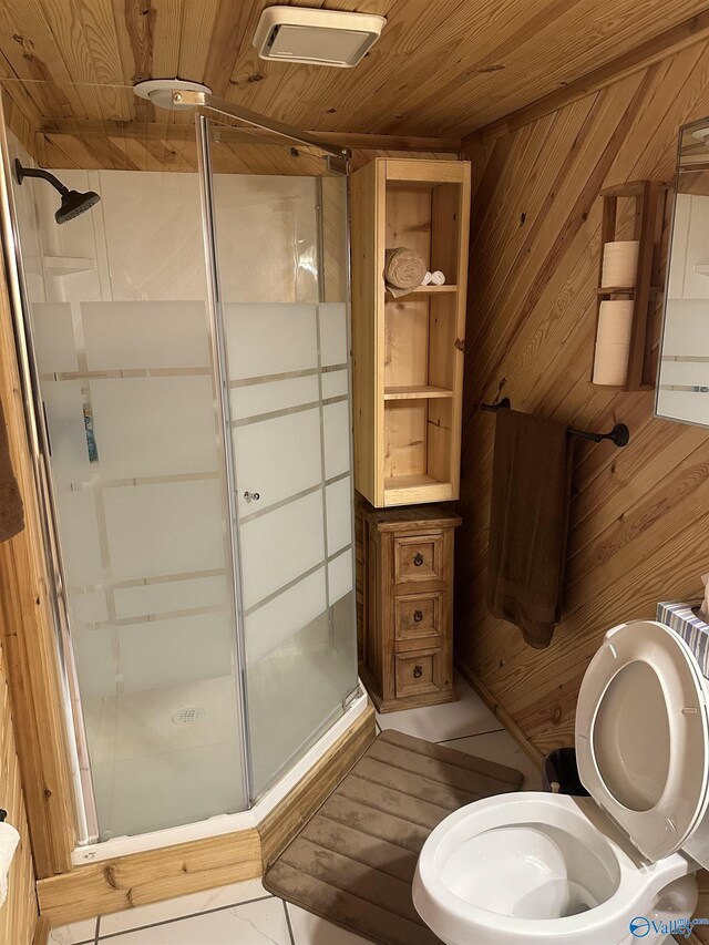 600 County Road 531 Unit 209, Centre, AL 35960 - bathroom with wooden ceiling, a shower stall, and wooden walls
