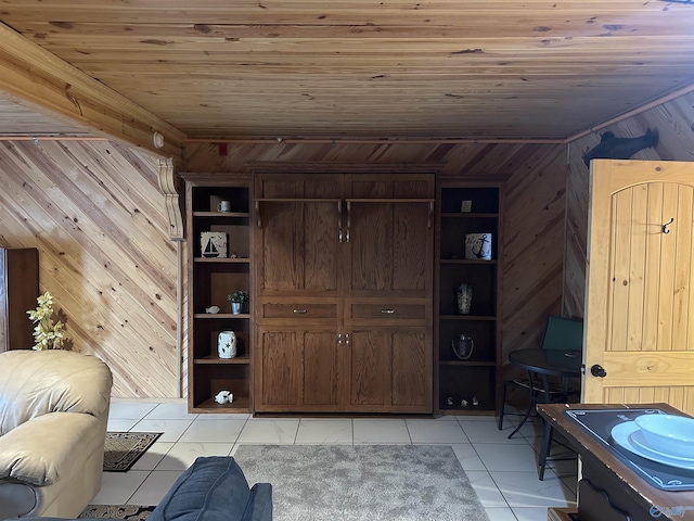 600 County Road 531 Unit 209, Centre, AL 35960 - living area with wood walls, wood ceiling, and light tile patterned flooring