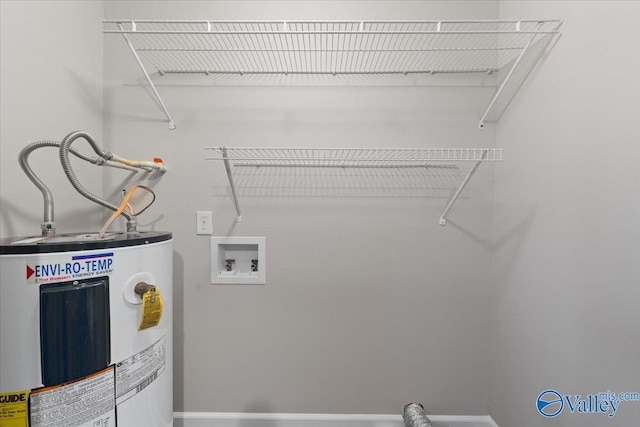 washroom featuring laundry area, hookup for a washing machine, and electric water heater