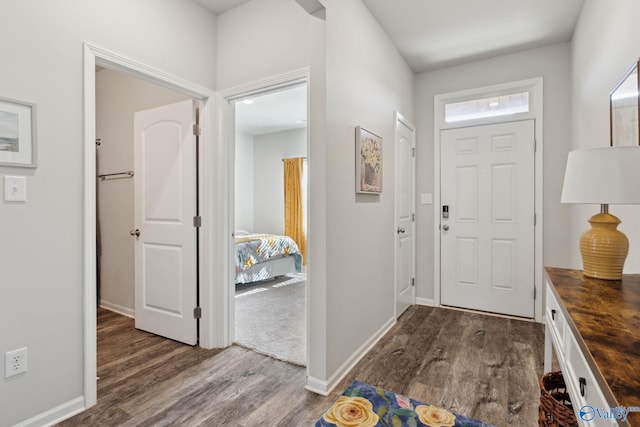 entryway with dark hardwood / wood-style flooring