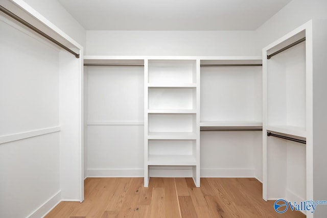 walk in closet with light wood-type flooring