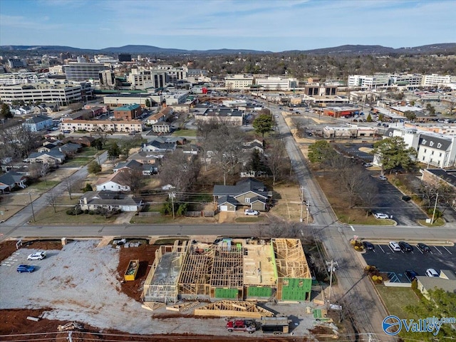 aerial view featuring a mountain view and a city view