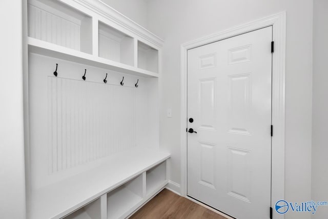 mudroom with hardwood / wood-style flooring