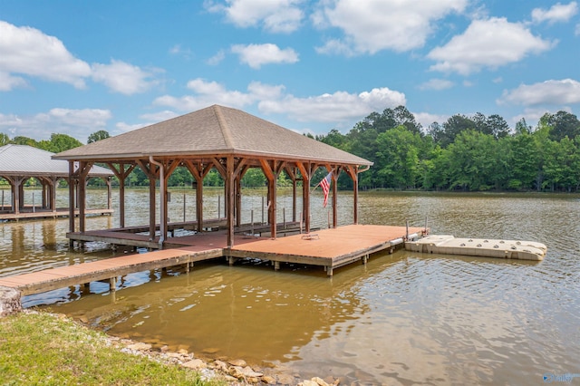 view of dock with a water view