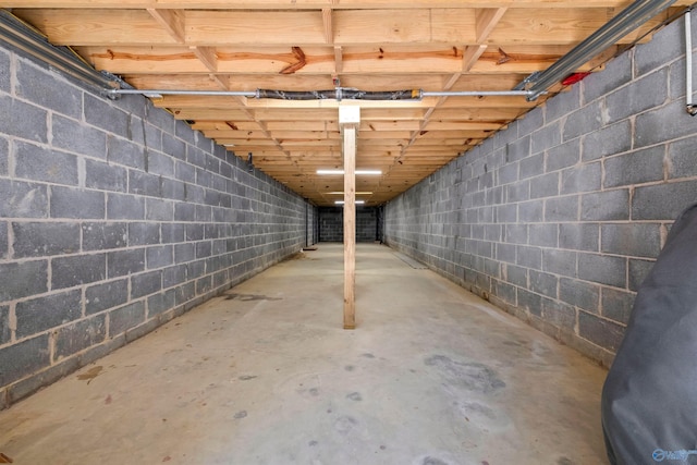 basement with concrete block wall