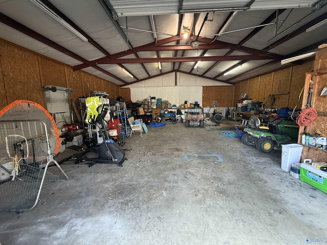 garage featuring a workshop area