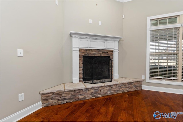 room details with a fireplace and hardwood / wood-style floors