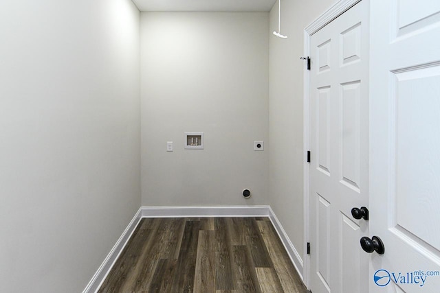 laundry area with hookup for an electric dryer, hookup for a washing machine, and dark hardwood / wood-style floors