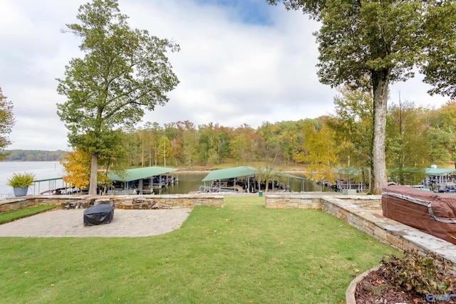 view of yard with a water view