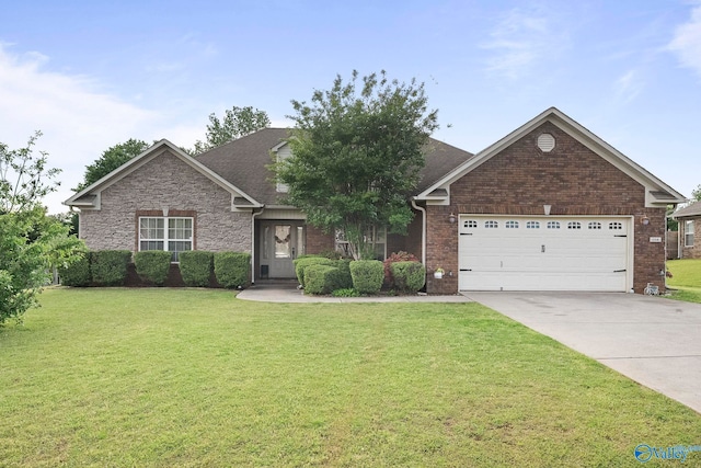114 Fawn Forest Dr, New Market, AL 35761 - single story home with brick siding, a garage, a front lawn, and concrete driveway